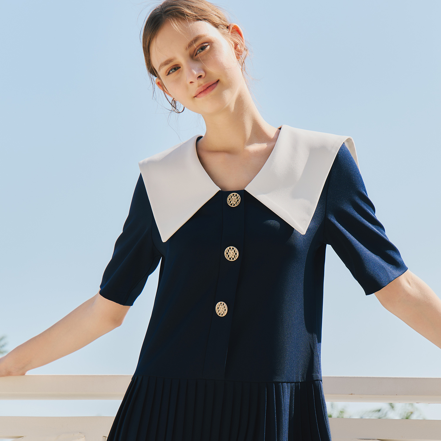 [한정수량특가][제로스트릿]플리츠 세일러 원피스 PLEATS SAILOR ONEPIECE / NAVY 이미지 2