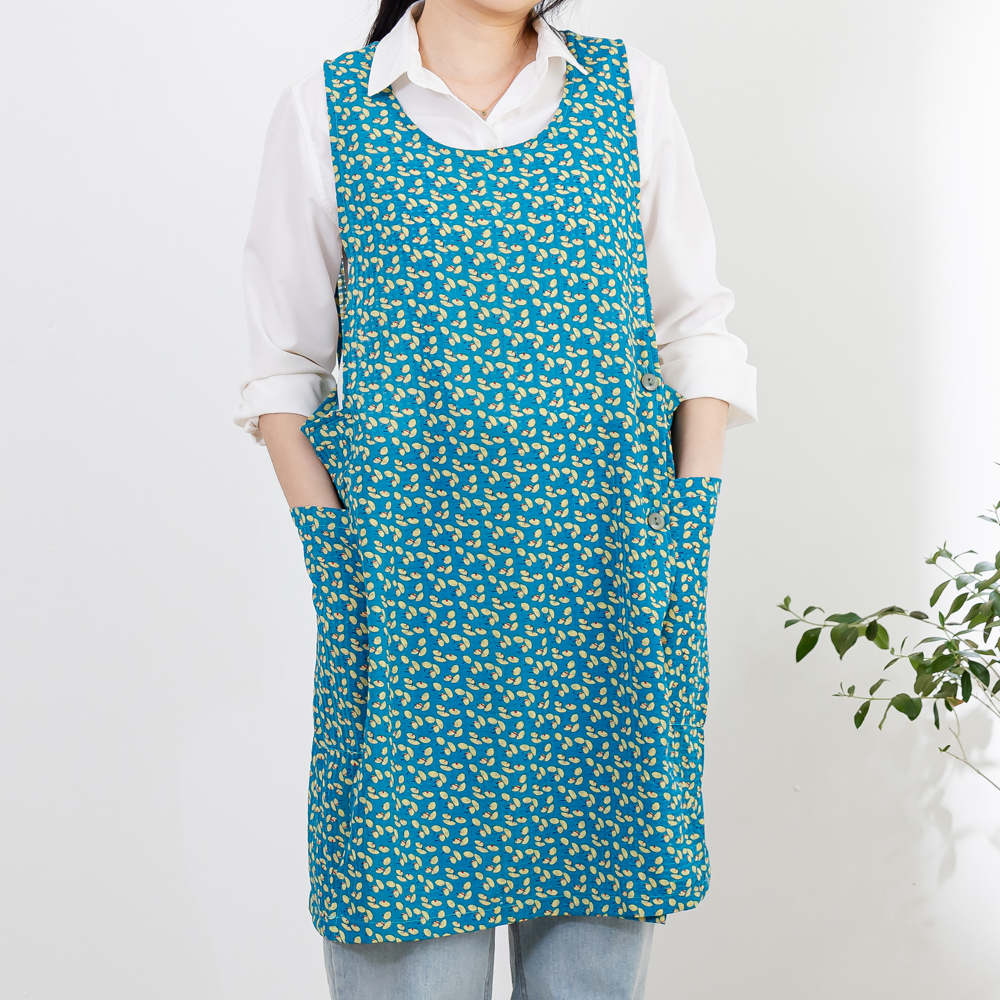 데코에버 여름 쉬폰 원피스앞치마 옆주머니형 롱사이즈 어린이집교사 요양보호사 앞치마