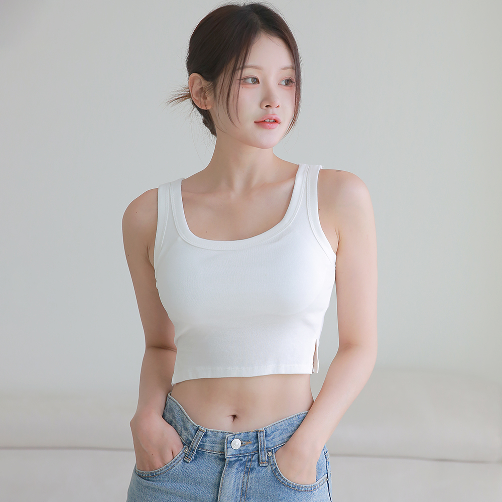 핑크앤다이아 캡내장 U넥 크롭나시 민소매 골지 브라탑 캡나시 - 상세 이미지 4