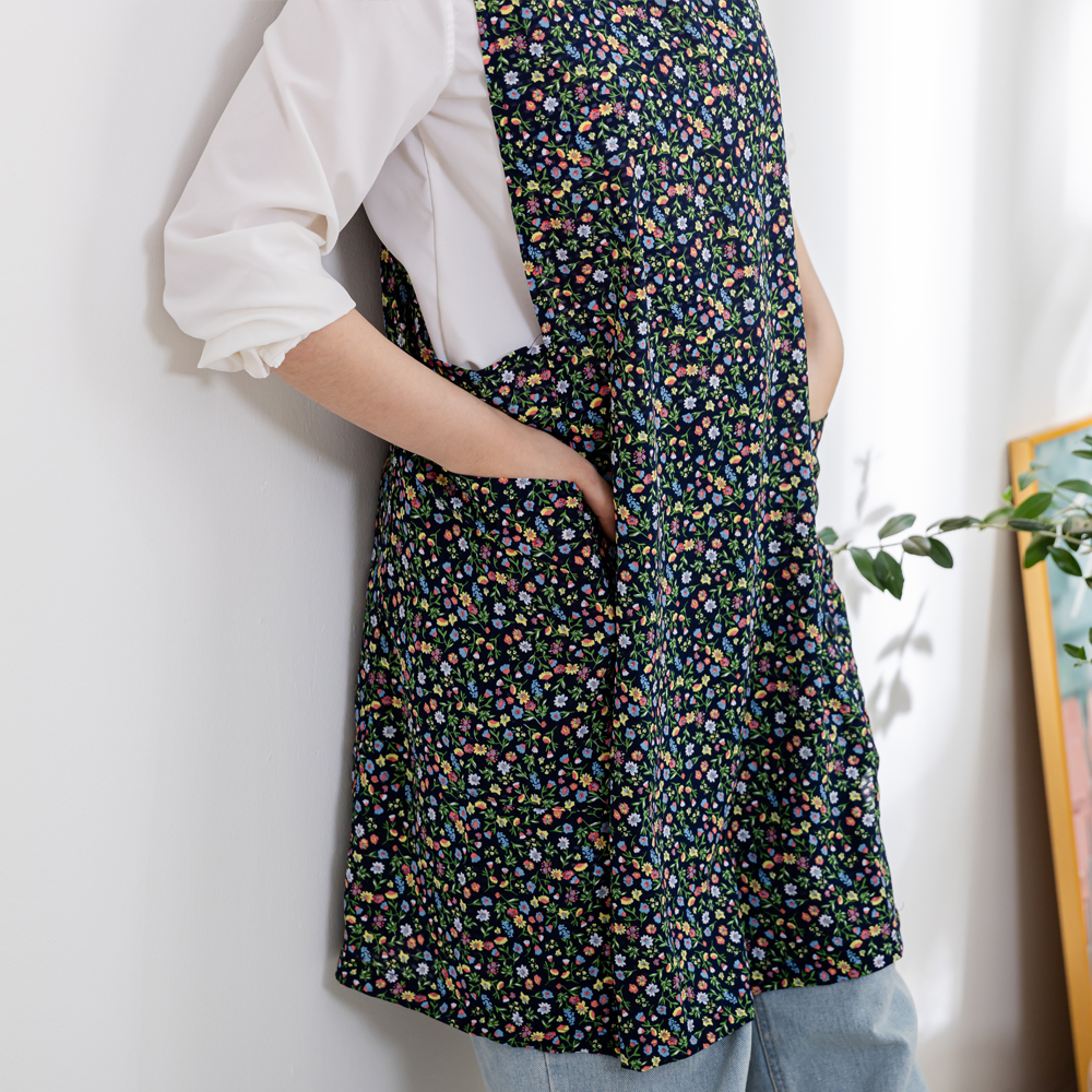 데코에버 여름 쉬폰 원피스앞치마 옆주머니형 롱사이즈 어린이집교사 요양보호사 앞치마