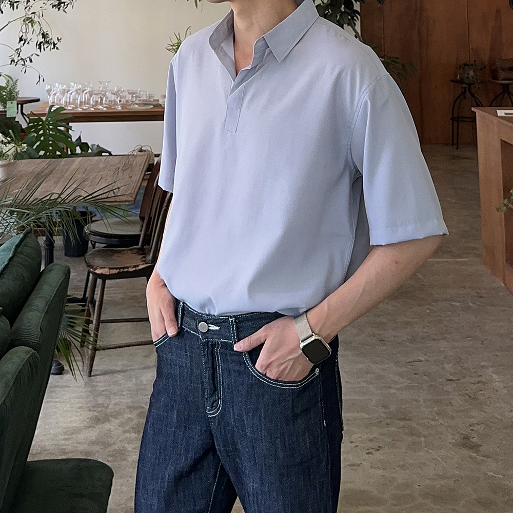 남자반팔셔츠 오버핏 여름 린넨 헨리넥 남방 남자 셔츠