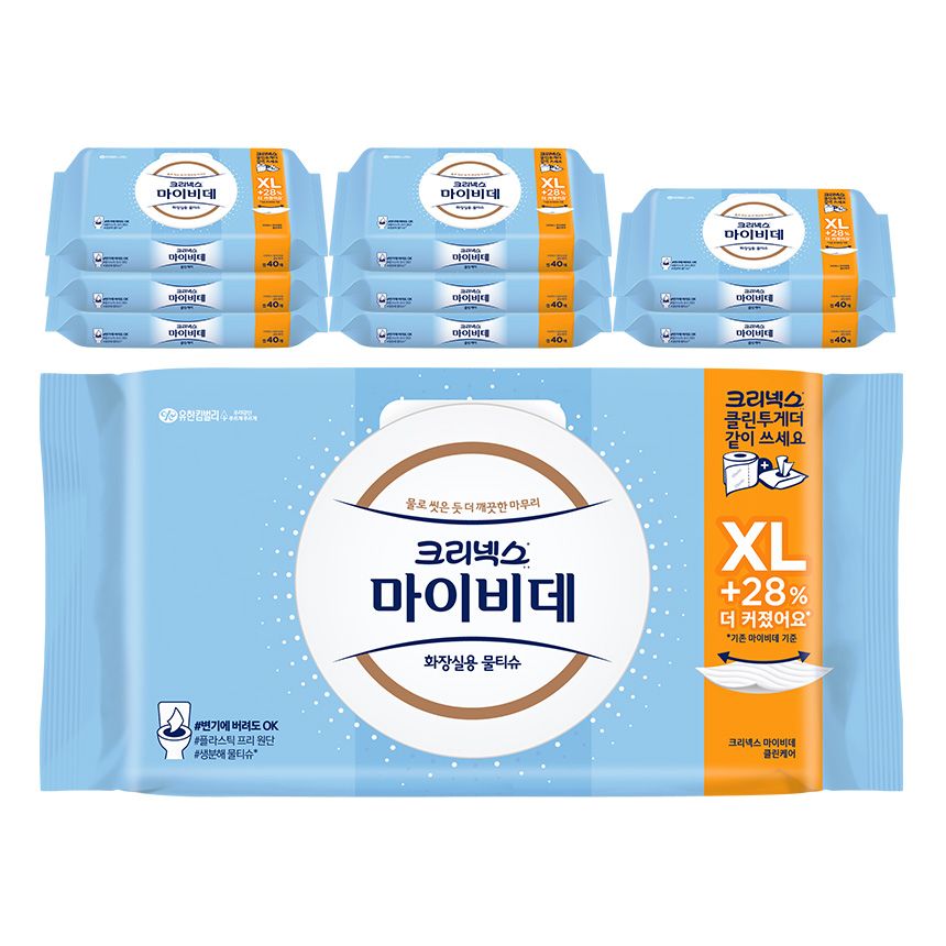크리넥스 마이비데 클린케어 엑스라지 캡 40매X9팩