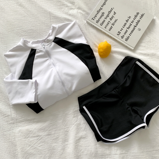 [🖤당일출고🖤/상하의SET] 서퍼 배색 집업 나그랑 반크롭 슬림핏 래쉬가드 수영복 상세 이미지 17