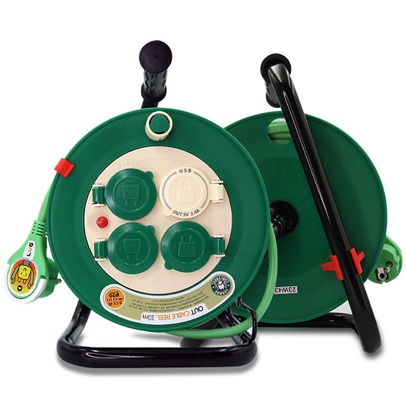러그박스 3구+USB2구 10m 캡형 전기릴선 고용량 3000W 납작멀티탭 플러그 콘센트 - 상세 이미지 2
