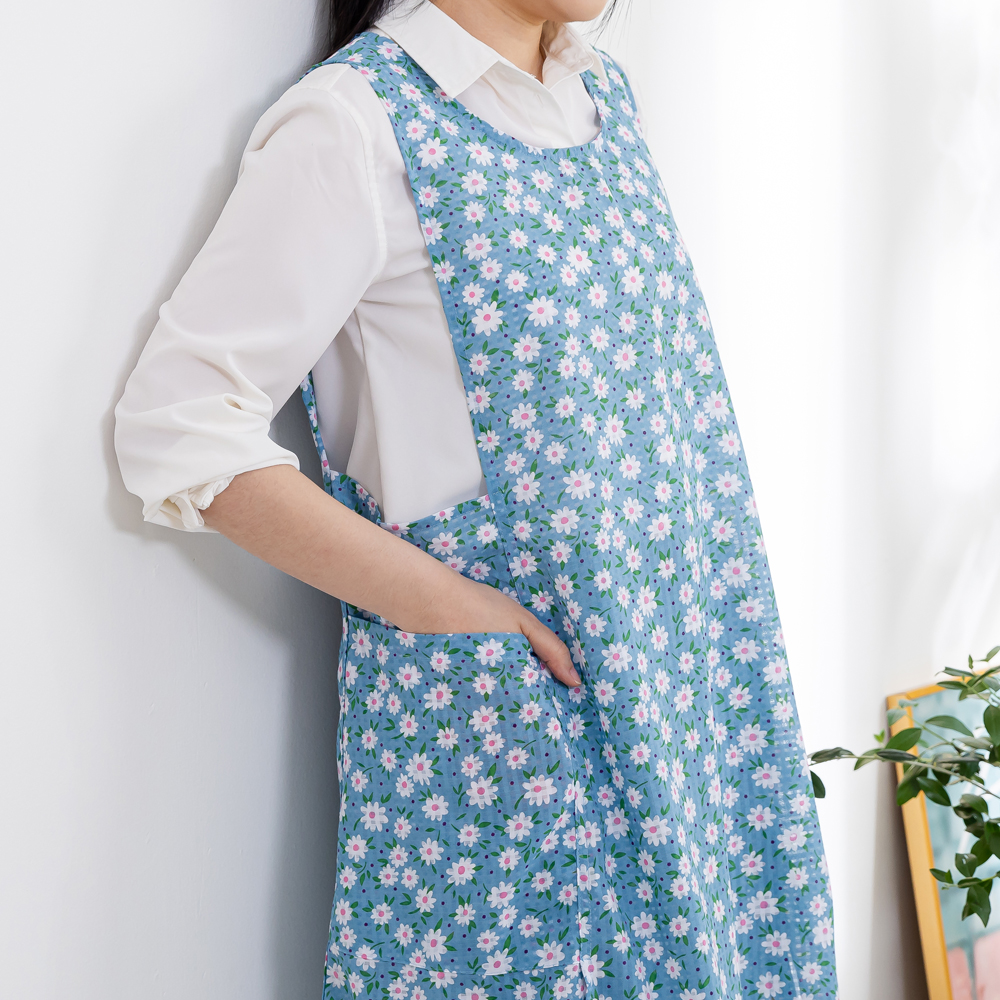 데코에버 여름 쉬폰 원피스앞치마 옆주머니형 롱사이즈 어린이집교사 요양보호사 앞치마