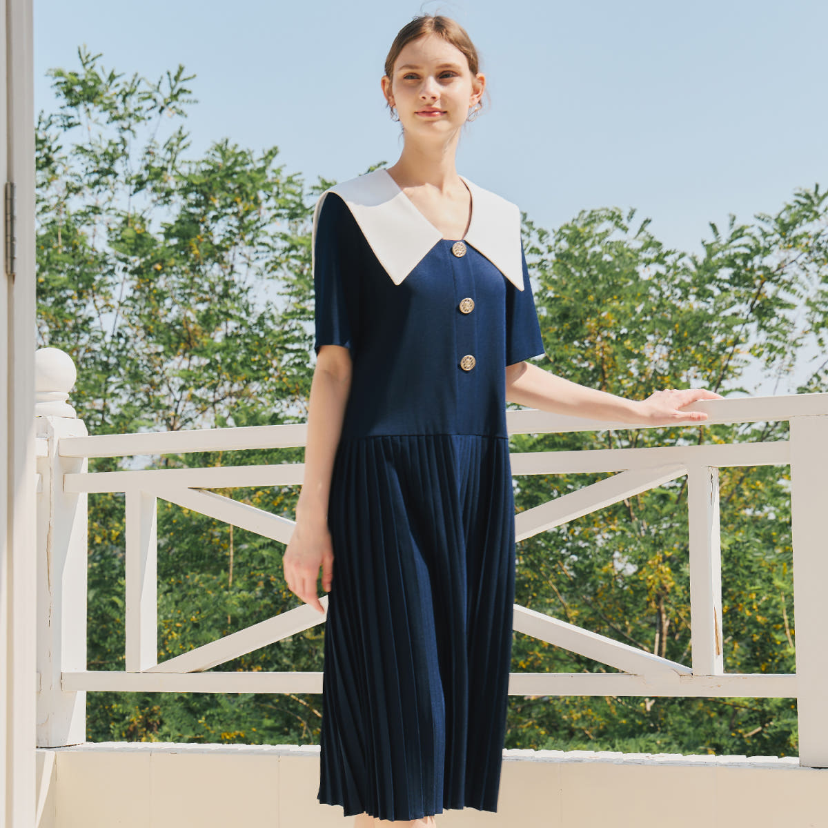 제로스트릿 [제로스트릿]플리츠 세일러 원피스 PLEATS SAILOR ONEPIECE / NAVY