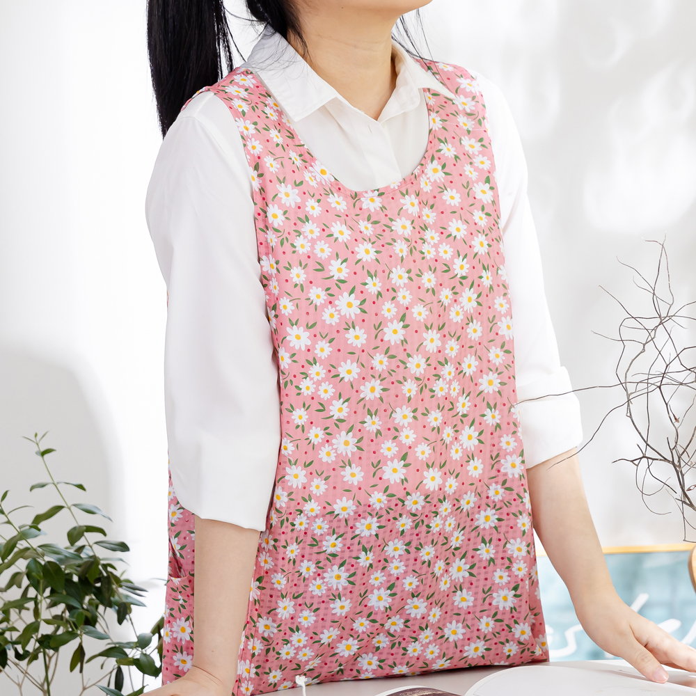 데코에버 여름 쉬폰 원피스앞치마 옆주머니형 롱사이즈 어린이집교사 요양보호사 앞치마