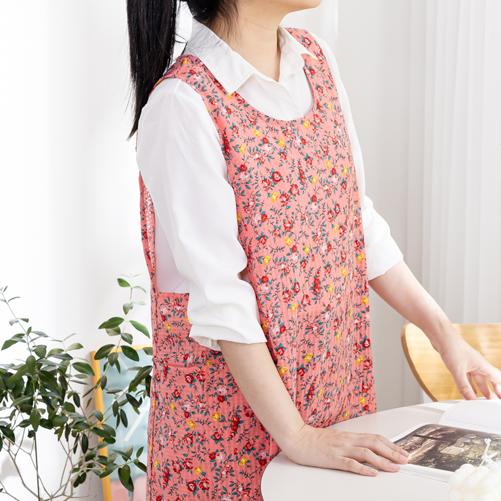 데코에버 여름 쉬폰 원피스앞치마 옆주머니형 롱사이즈 어린이집교사 요양보호사 앞치마