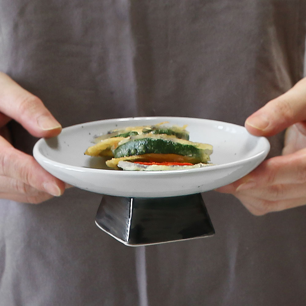 여주도자기 묘미 핸드메이드 그릇 굽높은 굽 접시 한식 샐러드 플레이팅 앞접시 1p