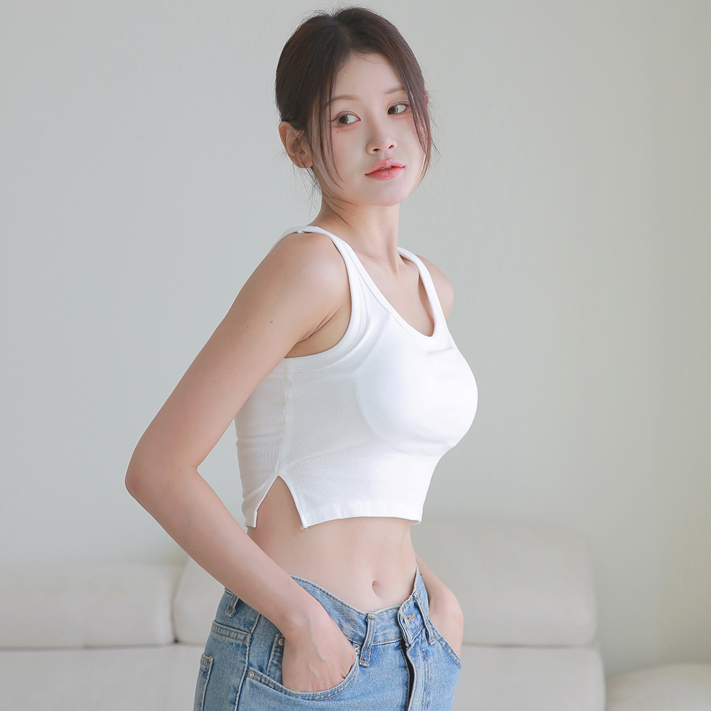 핑크앤다이아 캡내장 U넥 크롭나시 민소매 골지 브라탑 캡나시 - 상세 이미지 3