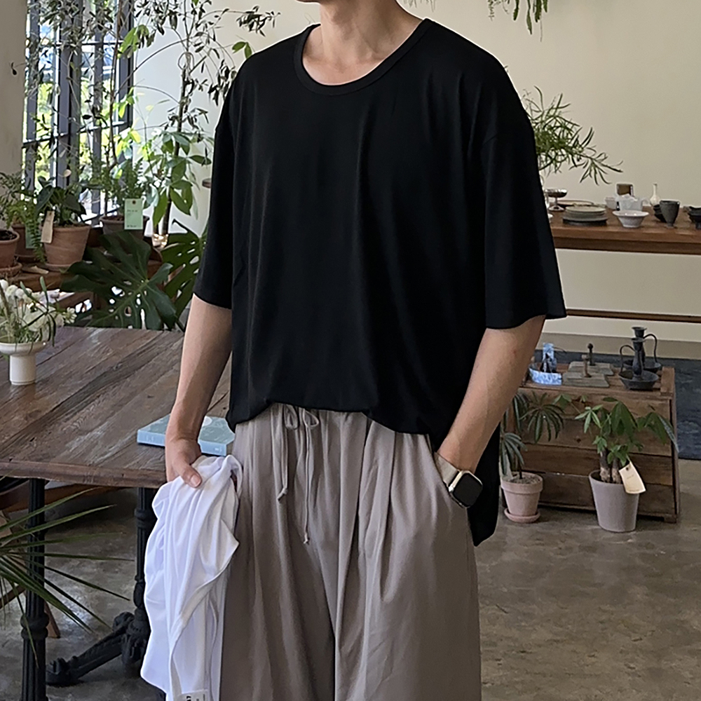 남자 오버핏 반팔티 실켓 유넥 여름 쿨 머슬핏 남성 반팔티 - 상세 이미지 3