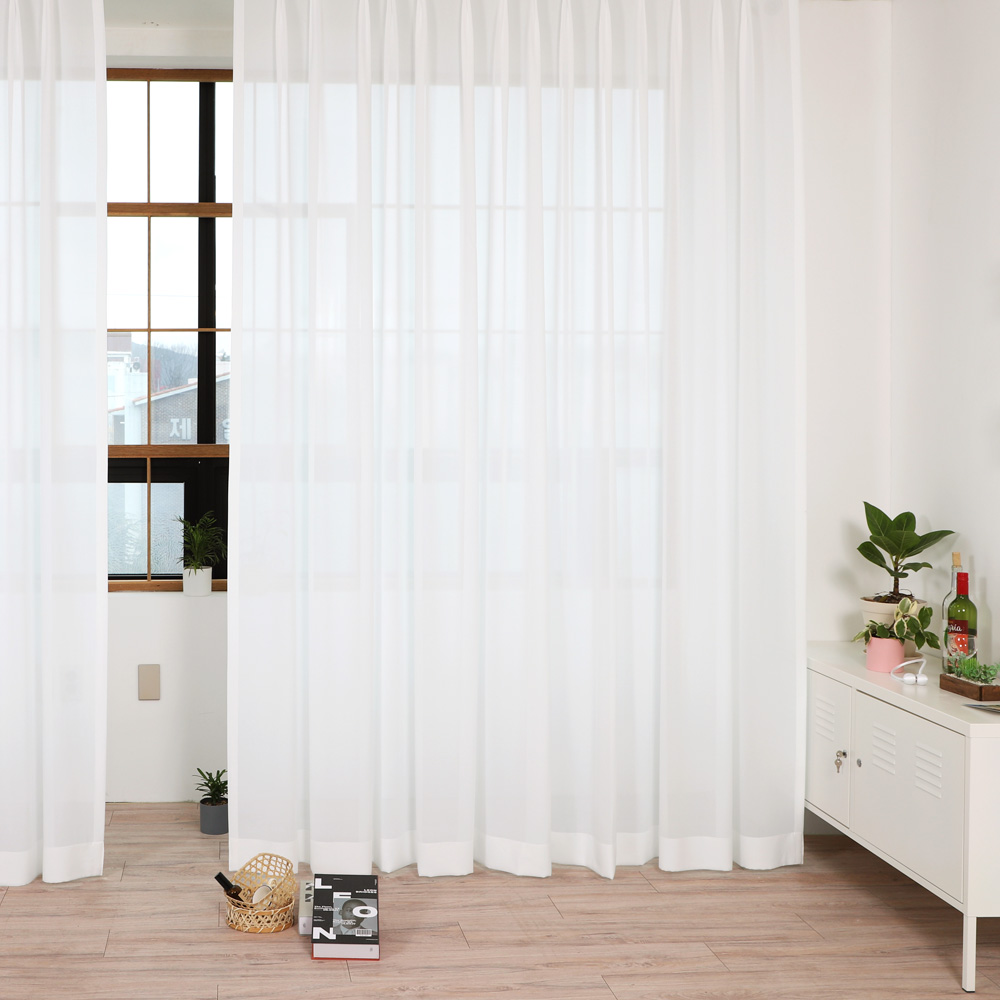 [맞춤] AMZ 화이트 쉬폰커튼(국내산 이음새 없는 광폭) 나비주름 호텔식커튼