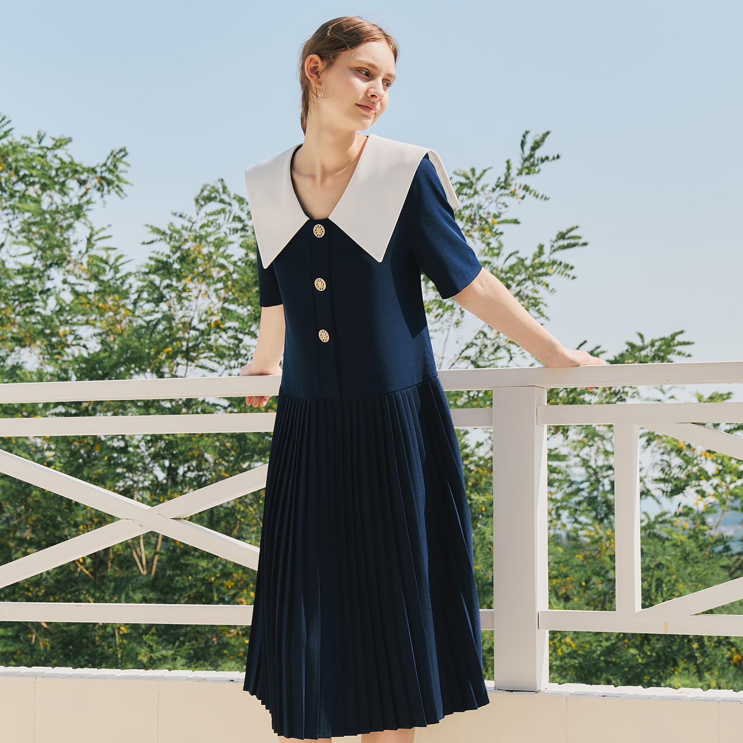[한정수량특가][제로스트릿]플리츠 세일러 원피스 PLEATS SAILOR ONEPIECE / NAVY 이미지 3