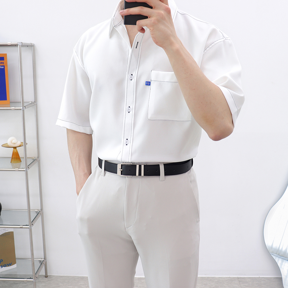 남자블랙셔츠 남성흰셔츠 링클프리반팔셔츠 - 상세 이미지 2