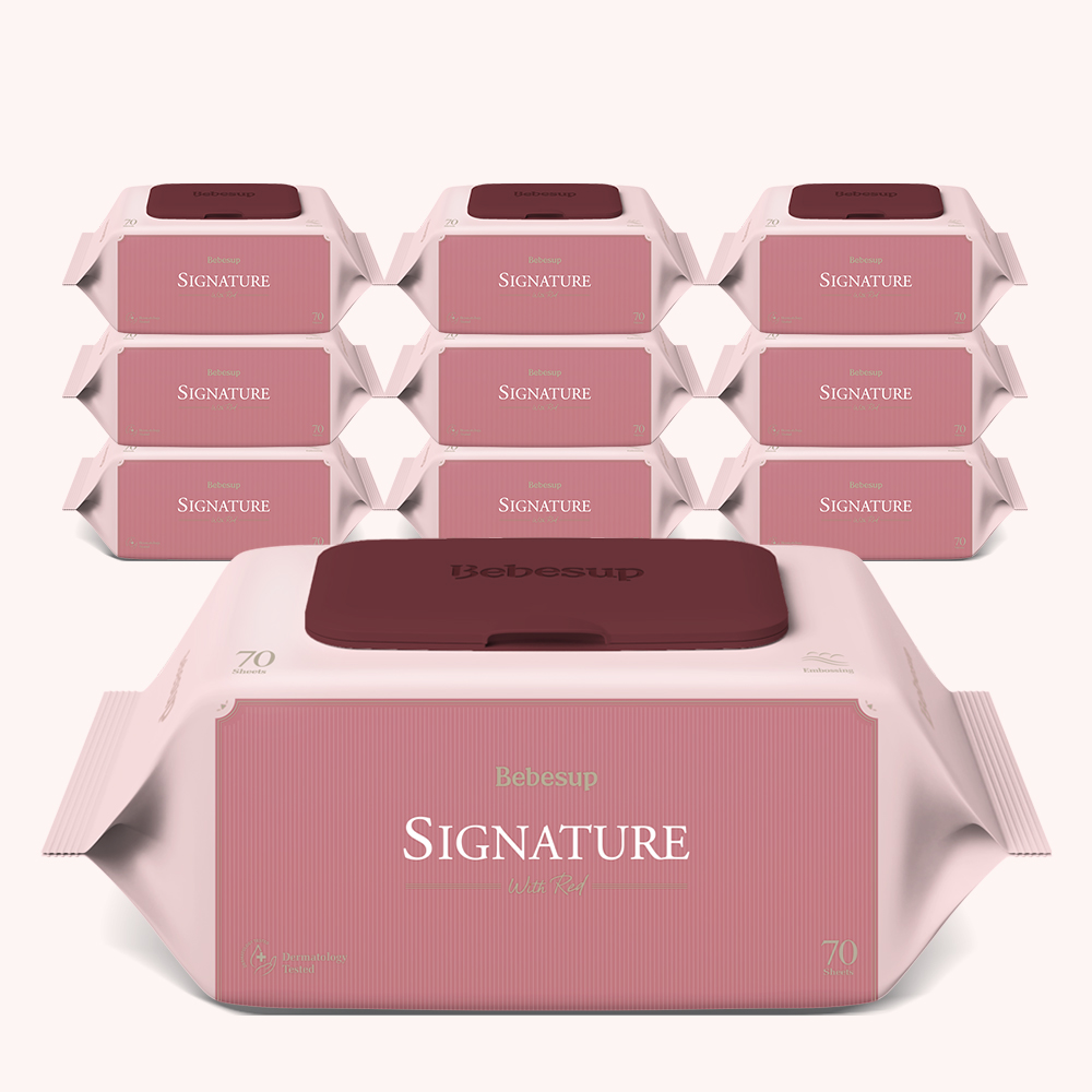 베베숲 시그니처 위드레드 캡형 두꺼운 아기물티슈 70매, 10개