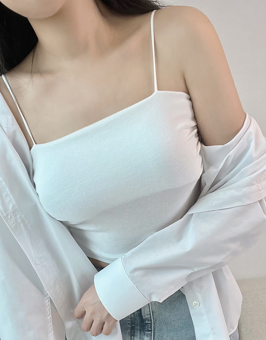 셔링 크롭 캡내장나시 브라나시 스퀘어넥 끈 레이어드 이너 나시 흠뻑쇼 워터밤 소라 화이트 - 상세 이미지 3