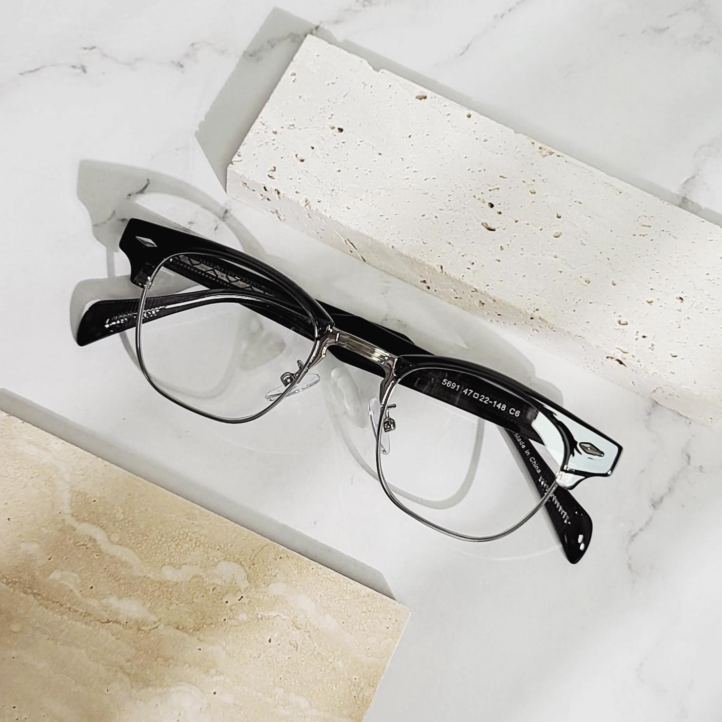 빈티지 사각 하금테 반뿔테 안경 반테 자외선 블루라이트 차단