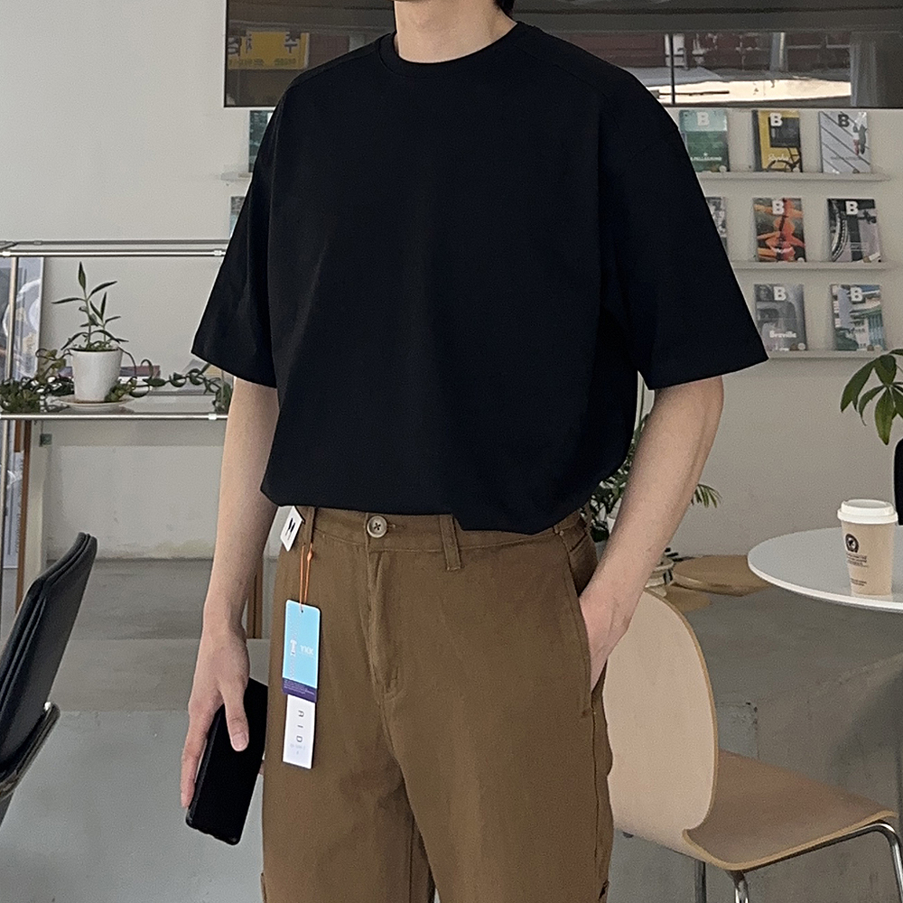 남자 반팔티 이너 레이어드 20수 무지 비침없는 오버핏 반팔 티셔츠 - 상품 이미지