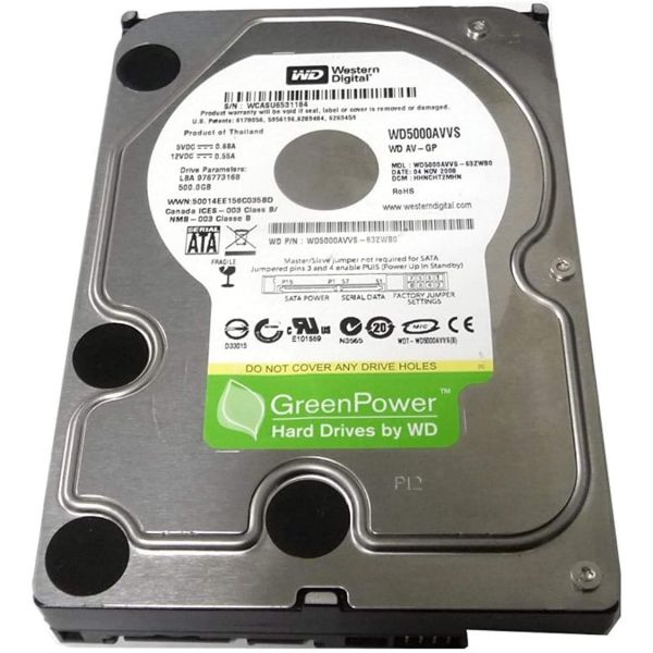 HDD 테라 하드디스크 저장장치 Western Digital AV 500GB 8MB Cache SATA2 3.5 하드 드라이브CCTV DVR용 시원하고 조용하며 신뢰할 수... 