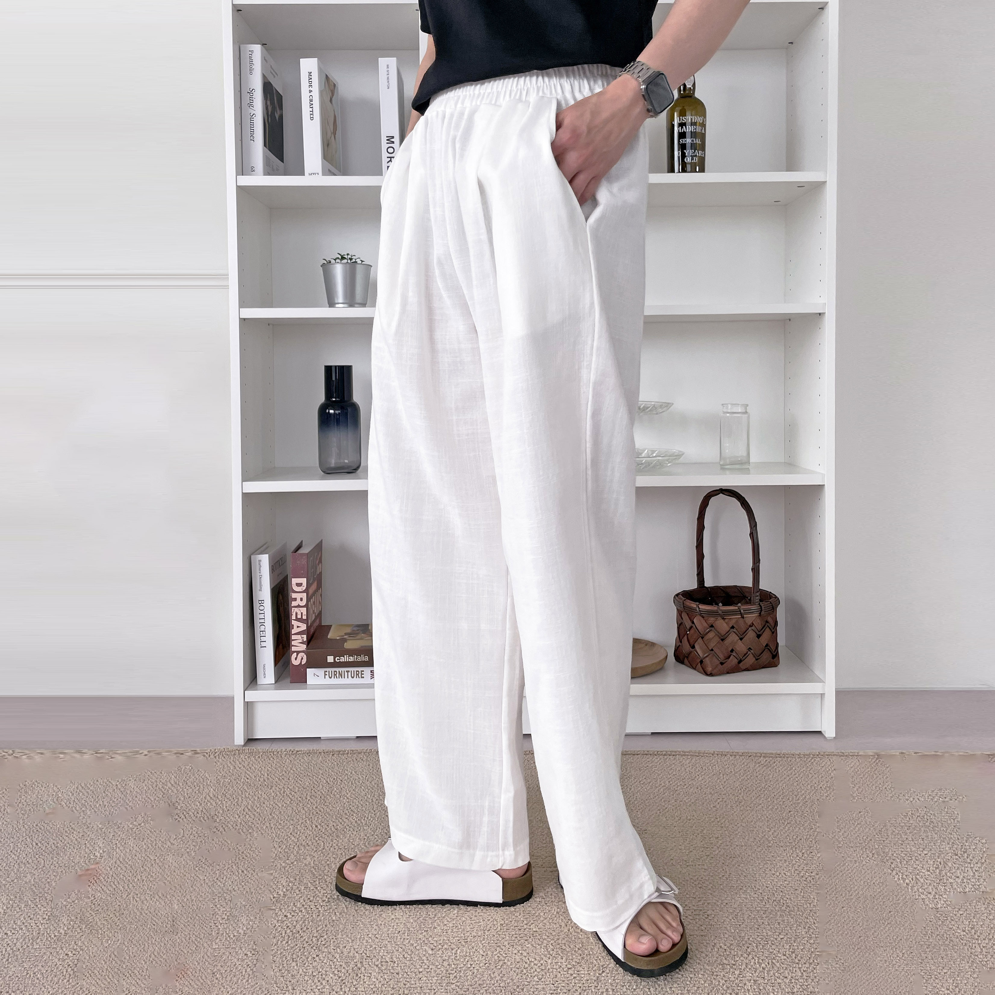 남자 린넨 와이드 팬츠 남성여름바지 남자냉장고바지