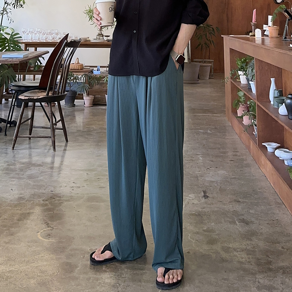 쿨링 플리츠 팬츠 남자와이드팬츠 밴딩 남자 여름 냉장고바지 - 상세 이미지 3