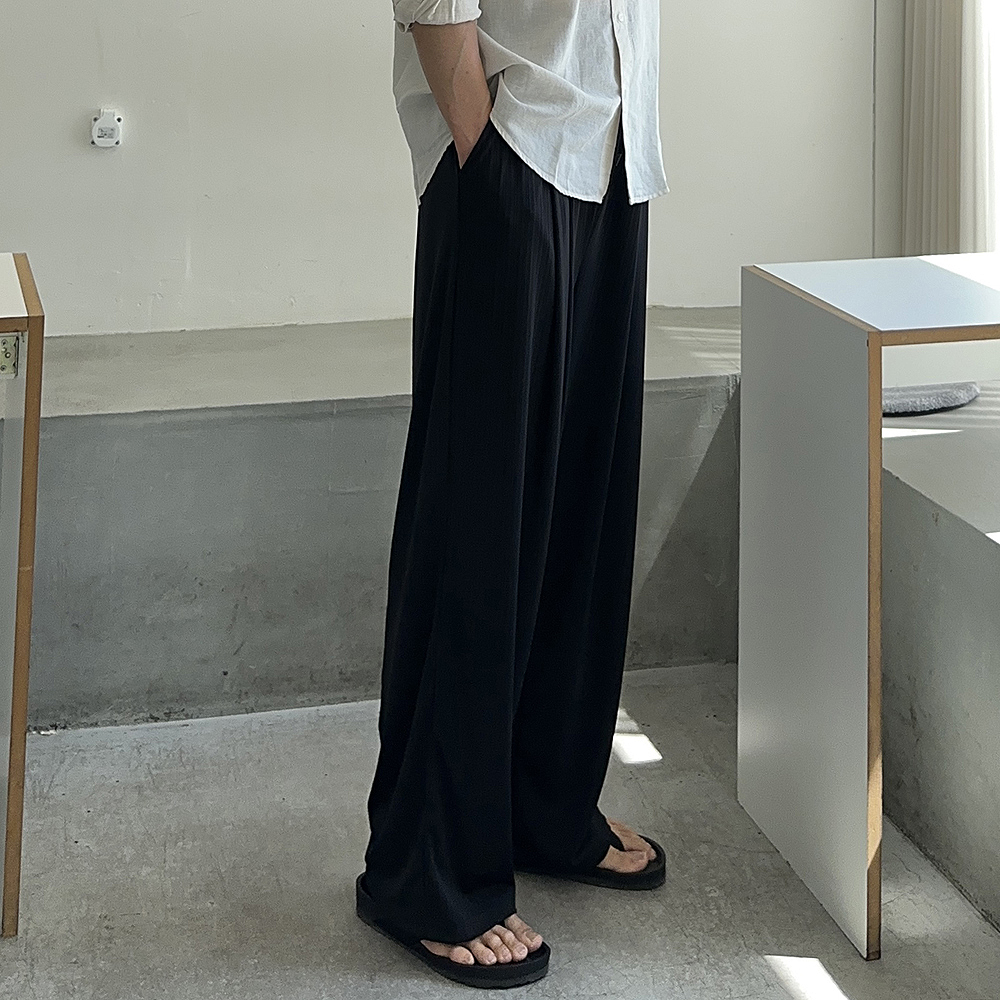 쿨링 플리츠 팬츠 남자와이드팬츠 밴딩 남자 여름 냉장고바지