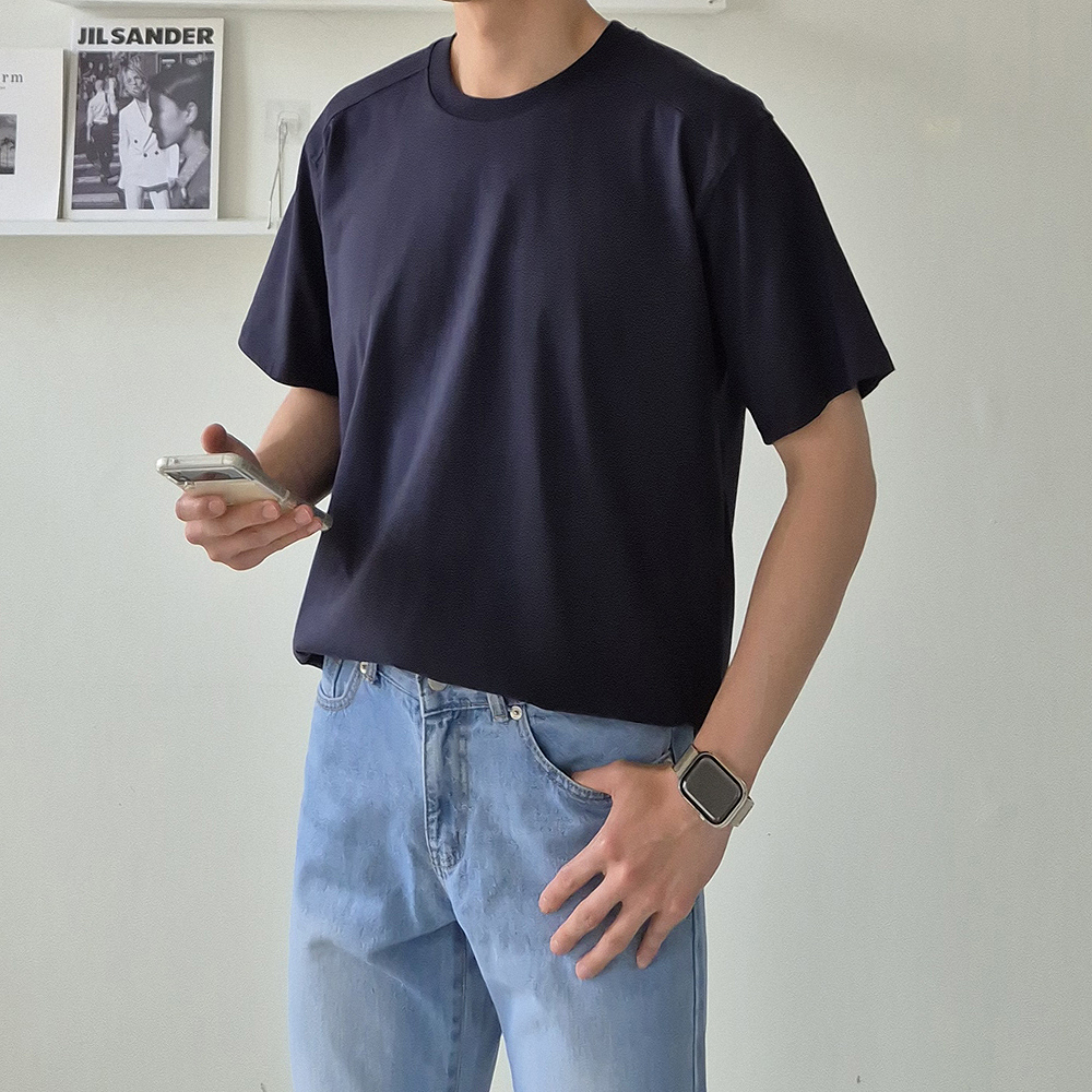 남자 반팔티 오버핏 절개 빅사이즈 20수 무지 이너 반팔 티셔츠 - 상세 이미지 5