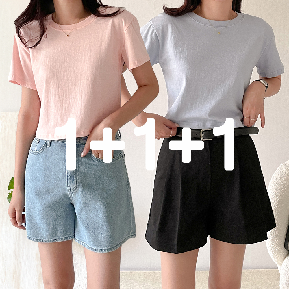 1+1+1 흰티 흰티셔츠 세미크롭반팔티 크롭반팔티 - 상품 이미지