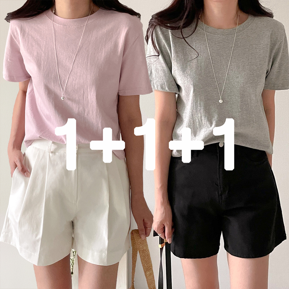 1+1+1 흰티 흰티셔츠 세미크롭반팔티 세미크롭티 - 상품 이미지