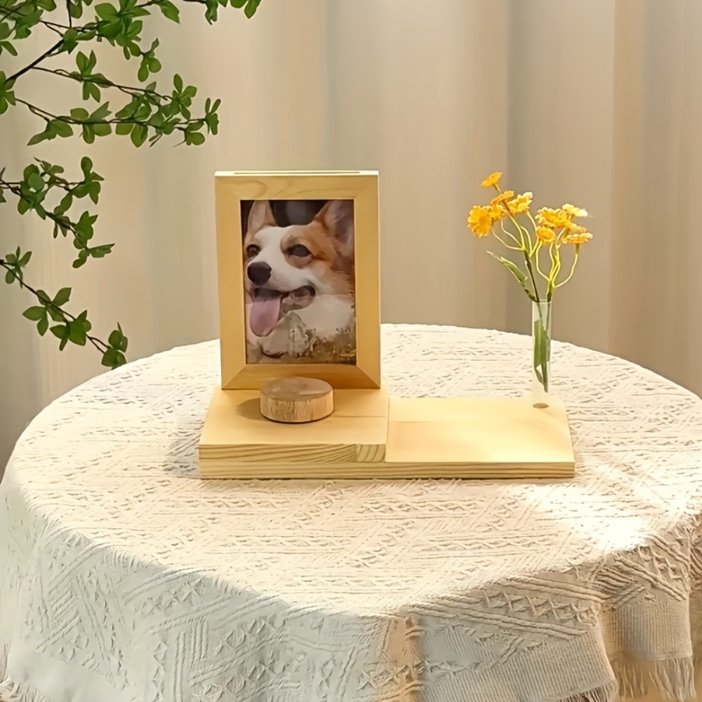 우드 반려동물 기념 액자 추모 기억 사진틀 나무 책상 장식 고양이 생일 선물 - 상세 이미지 3