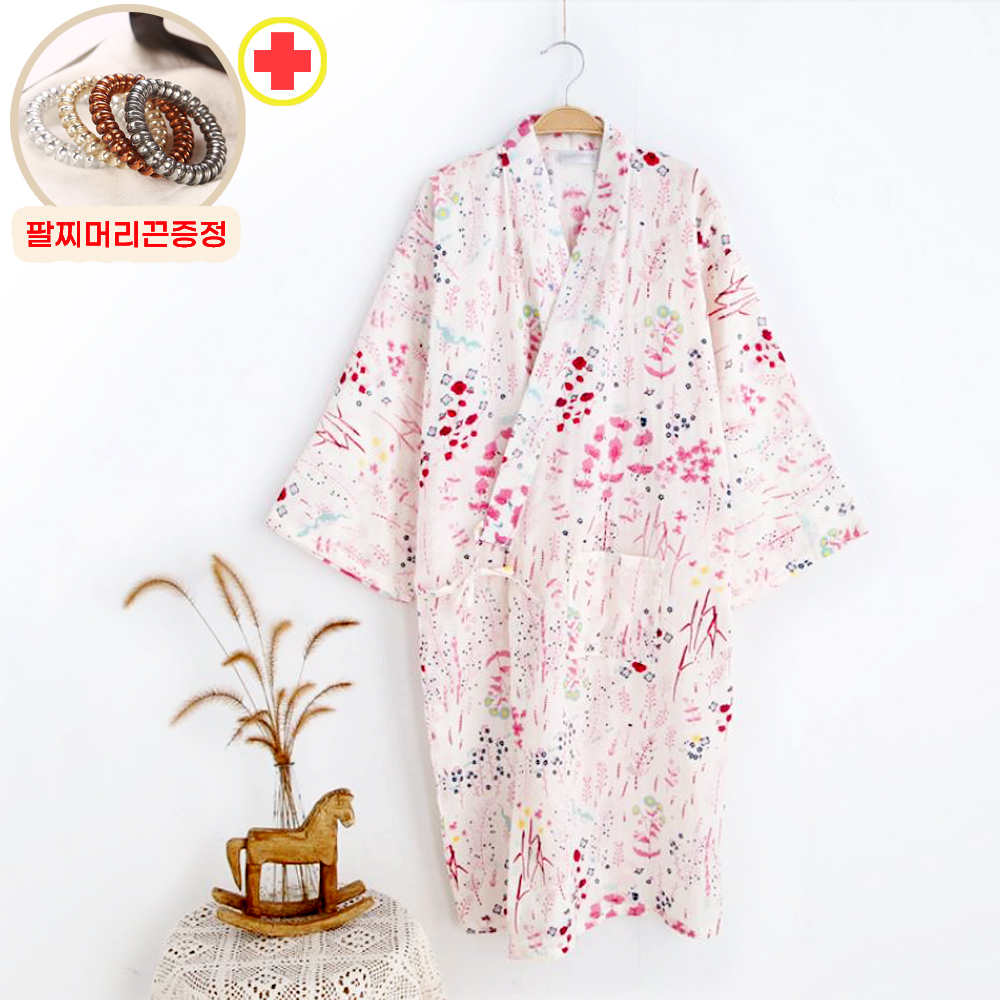 얇은 여름 순면 샤워가운 여성 골프 3초 호텔 목욕 바스로브 까운 코튼 플라워