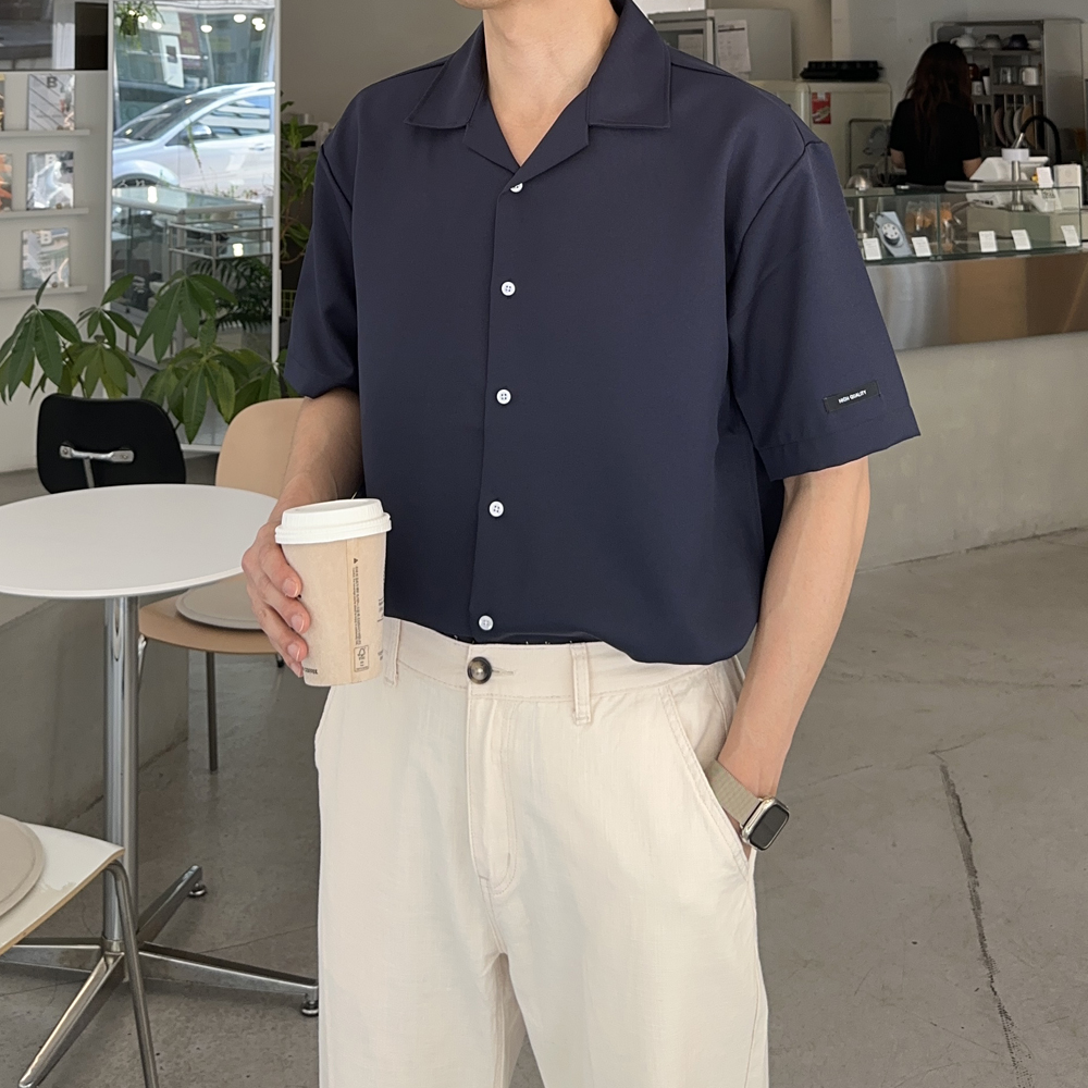 남자반팔셔츠 구김없는 오버핏 실크 커플 남성여름남방 남자셔츠