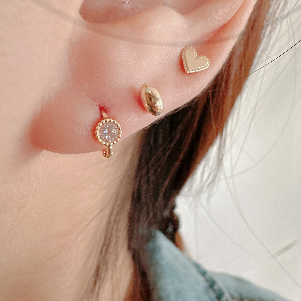 10K 14K 미니 큐빅 원형 원터치 귀걸이 귓바퀴 귀찌 이미지 6