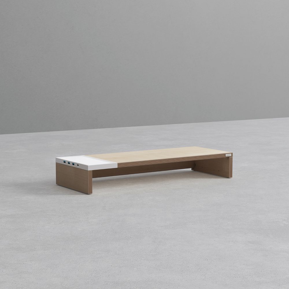 데스커 고속무선충전 USB 허브 모니터 받침대 2.0 600mm, 메이플 - 상품 이미지