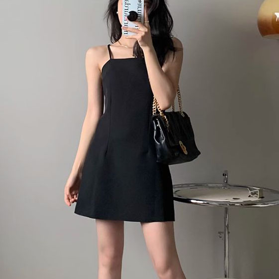 러블리해라 결혼식하객룩 미니 블랙 끈 나시원피스 - 상세 이미지 4