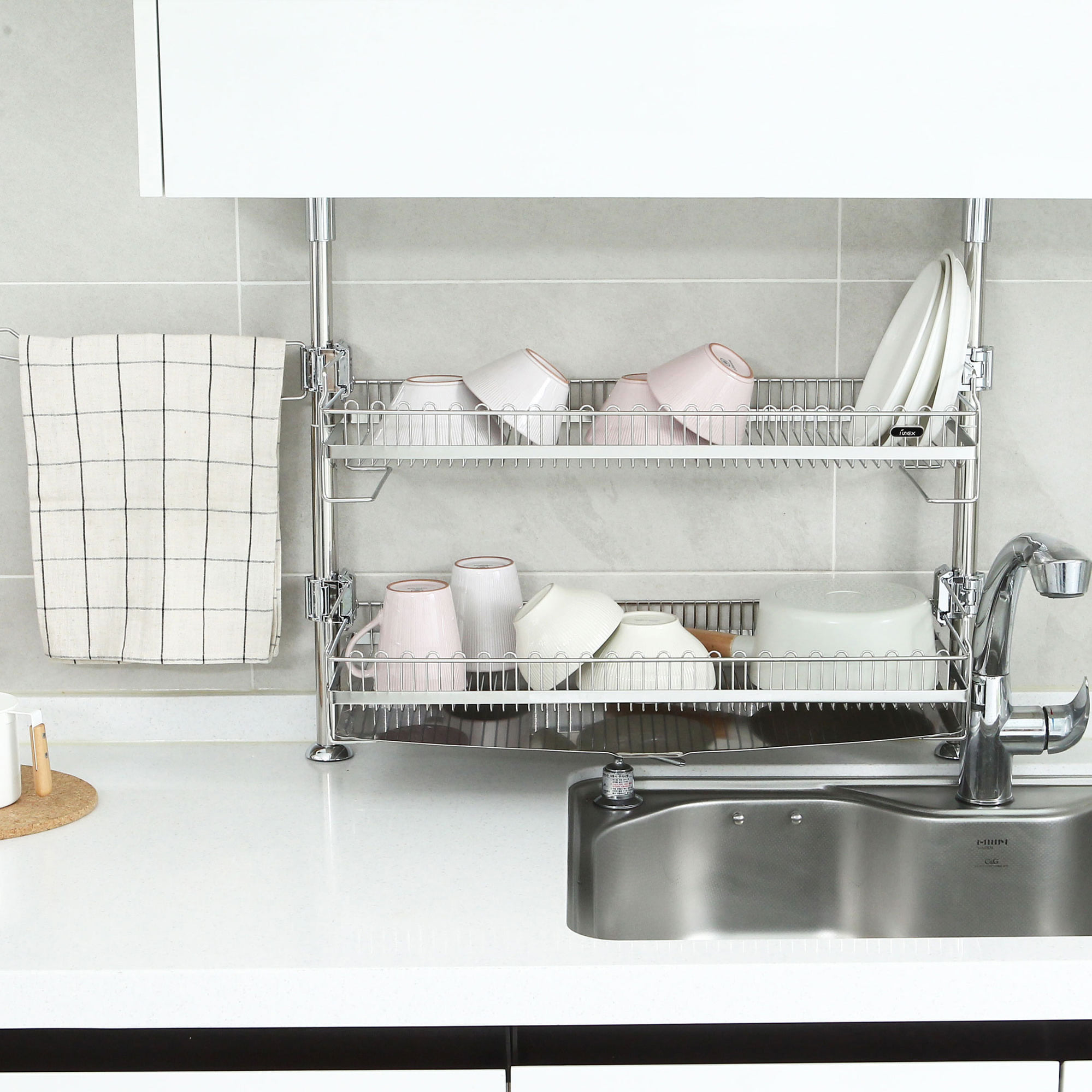 아이넥스 키치니크 기둥식 2단 싱크 선반 올스텐 식기건조대 600 기본형