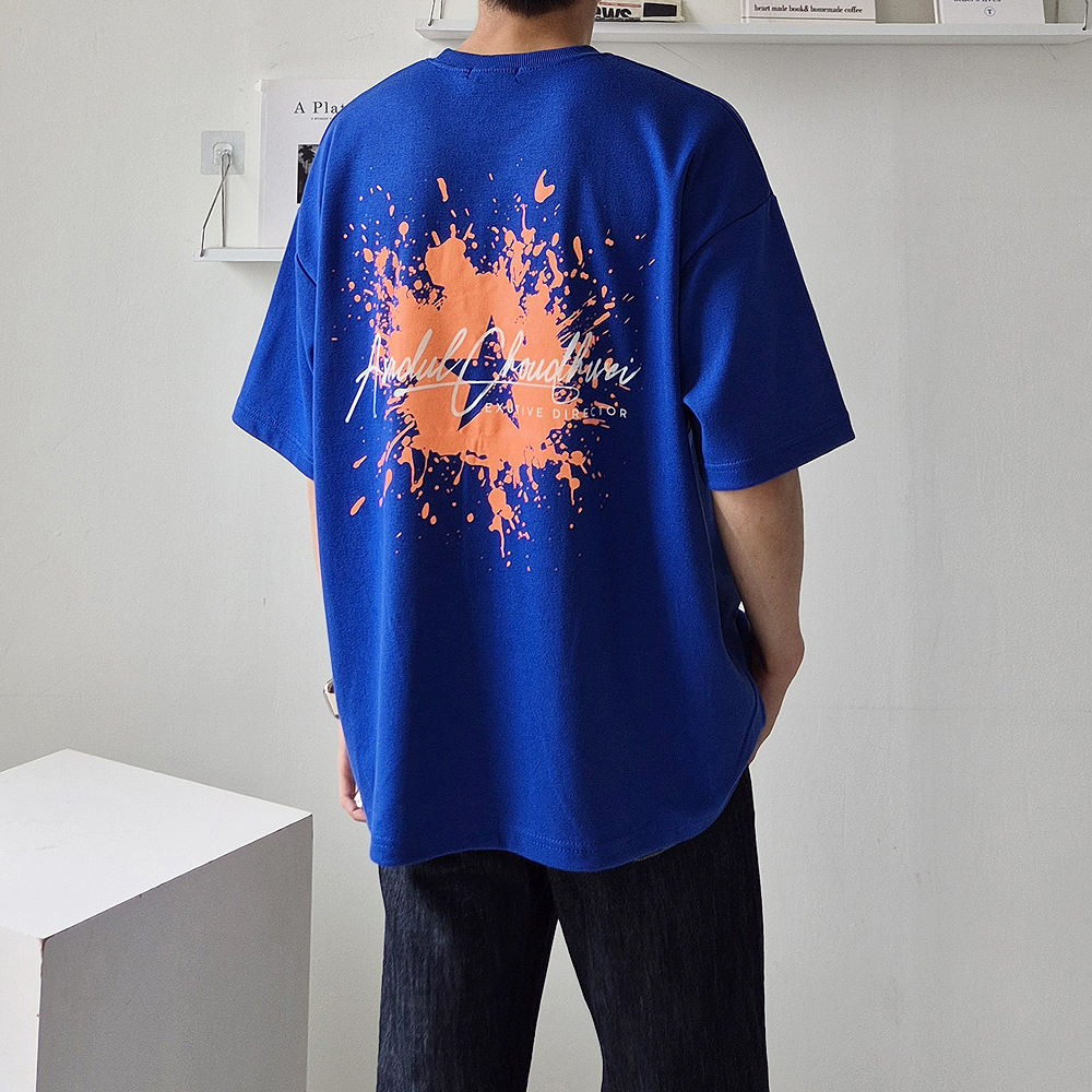 남자 오버핏 면 나염 프린팅 여름 커플 반팔티 남성반팔티 - 상품 이미지