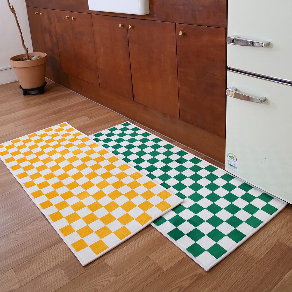 포시엘라 국내산 미니 러그 먼지없는 단모 워셔블 사계절 침대 인테리어 체커보드 러그 M