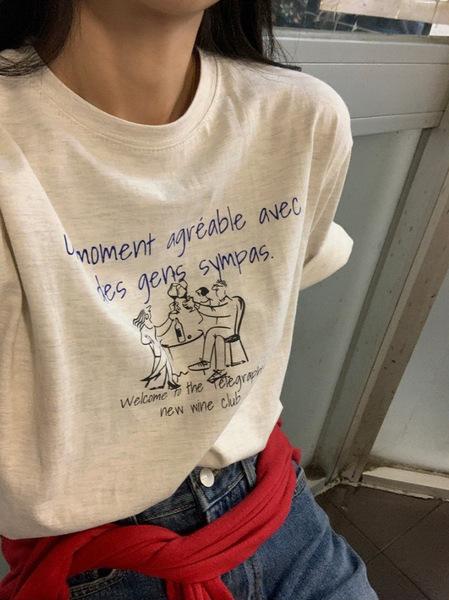 빈티지 일러스트 그래피티 프린트 반팔 봄여름 티셔츠 : 제프리 상점