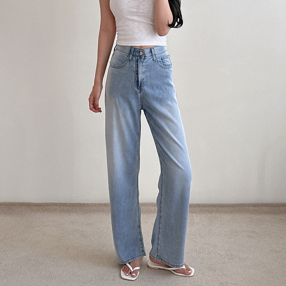 여성 여름 청바지 와이드 스판 히든밴딩 얇은 쿨링 아이스 하이웨스트 키작녀 빅사이즈 - 상세 이미지 3