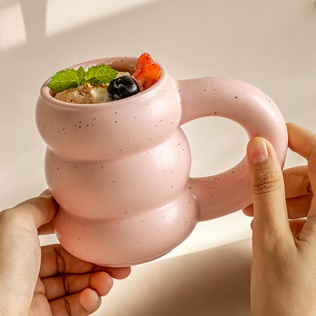 홈카페 구름 머그컵 신혼부부 돌답례품 뭉툭 컵 350ml 베이비 핑크 - 메인 이미지