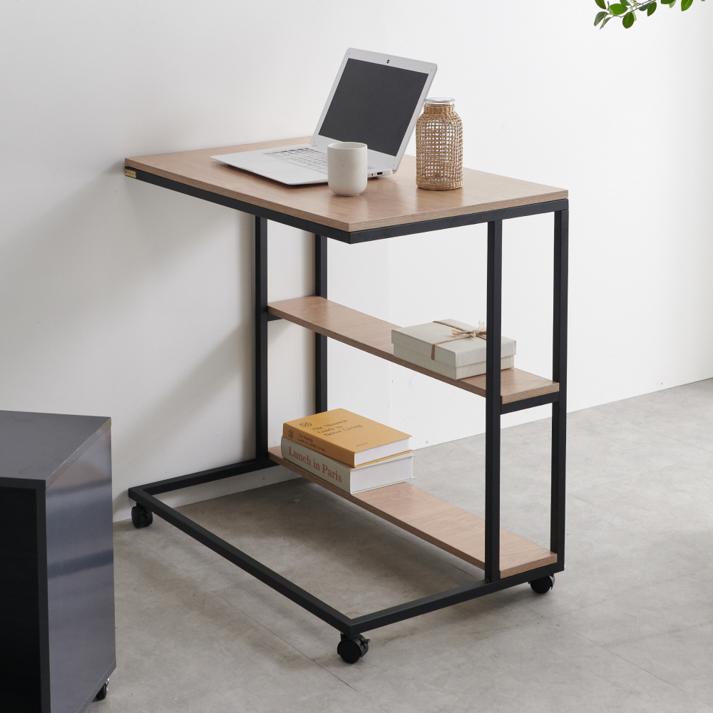 바퀴달린 이동식 사이드 테이블 선반 협탁 노트북 책상 철제 탁자