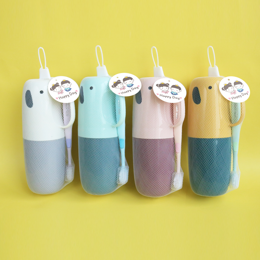 니즈엘 어린이 칫솔 케이스+파스텔 칫솔+매쉬망 4세트 치약 보관통 5세이상 부드러운 모 - 상품 이미지