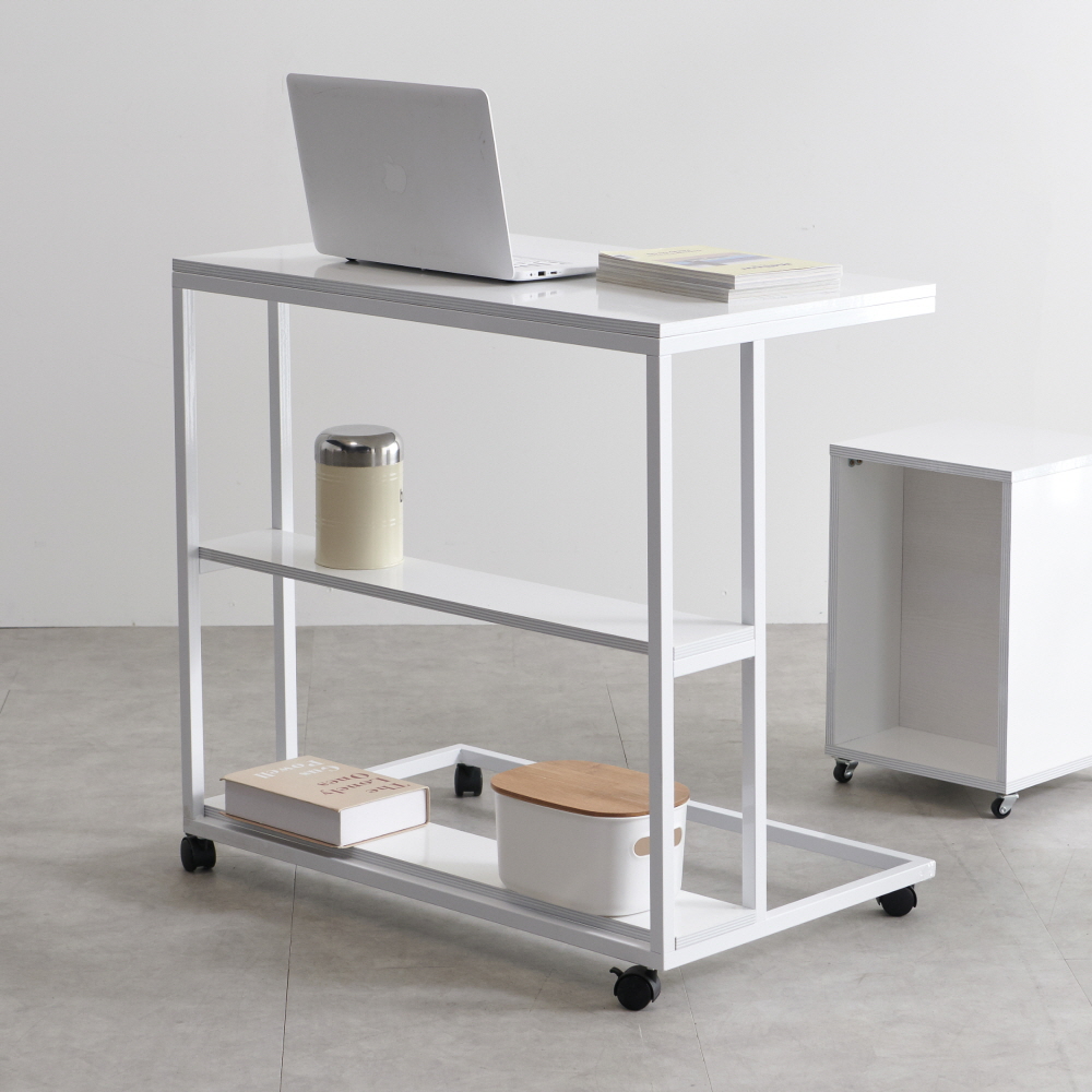 바퀴달린 이동식 사이드 테이블 선반 협탁 노트북 책상 철제 탁자