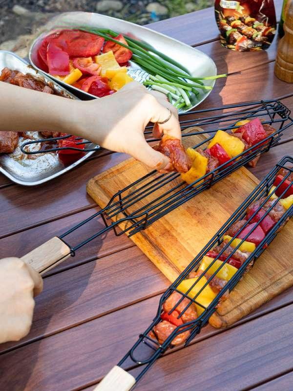 바베큐 철판 석쇠 직사각형 BBQ 숯불 그릴 화덕 캠핑 : 고위시