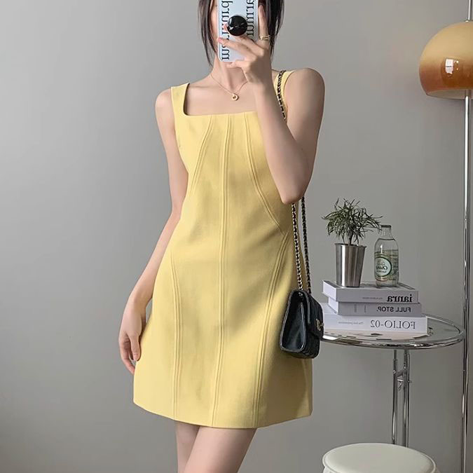 러블리해라 데이트룩 바캉스 블랙 여성 스퀘어넥 미니원피스 - 상품 이미지