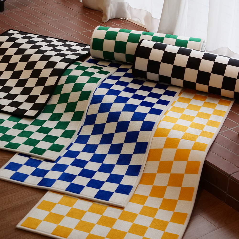 포시엘라 국내산 미니 러그 먼지없는 단모 워셔블 사계절 침대 인테리어 체커보드 러그 M