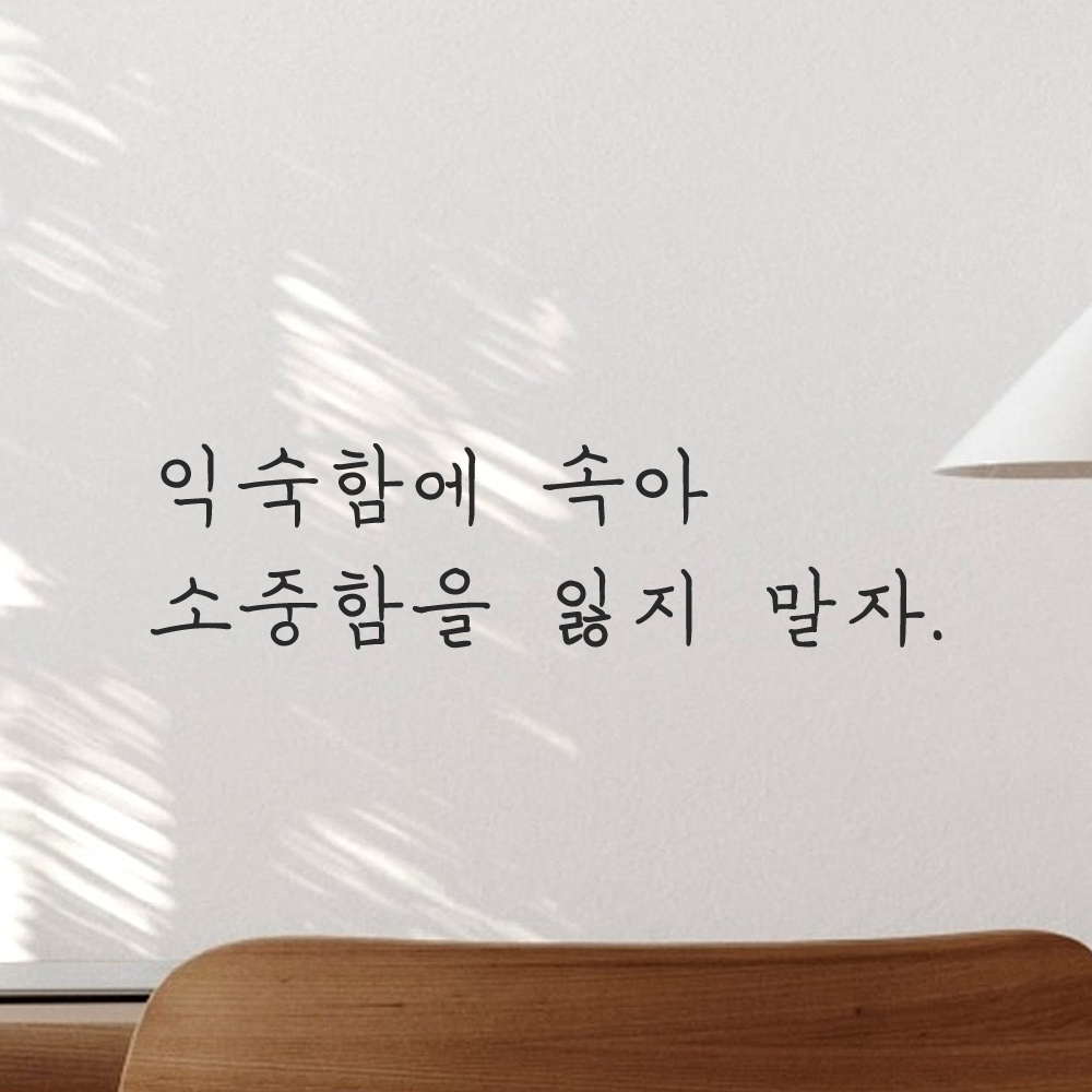 인테리어 포인트 그래픽 감성 손글씨 레터링 스티커 익숙함에 속아 소중함을 잃지 말자 LH-030S 검정 - 상품 이미지