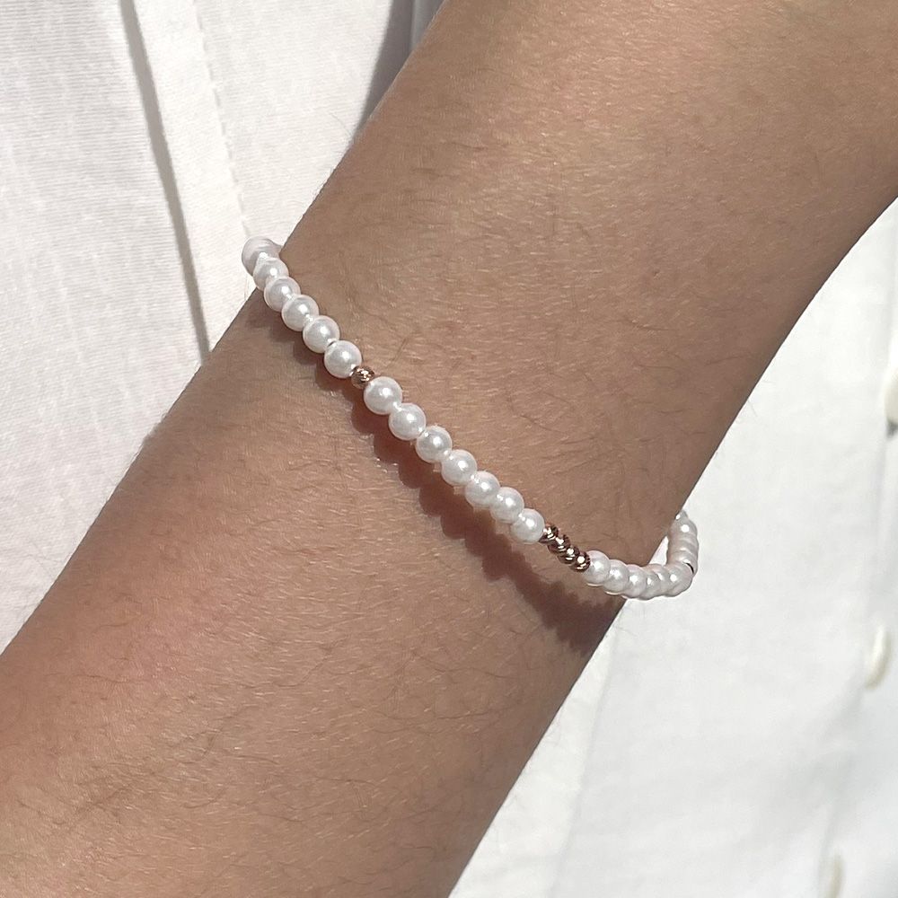 14K 2mm 금 볼 크리스탈 진주 팔찌