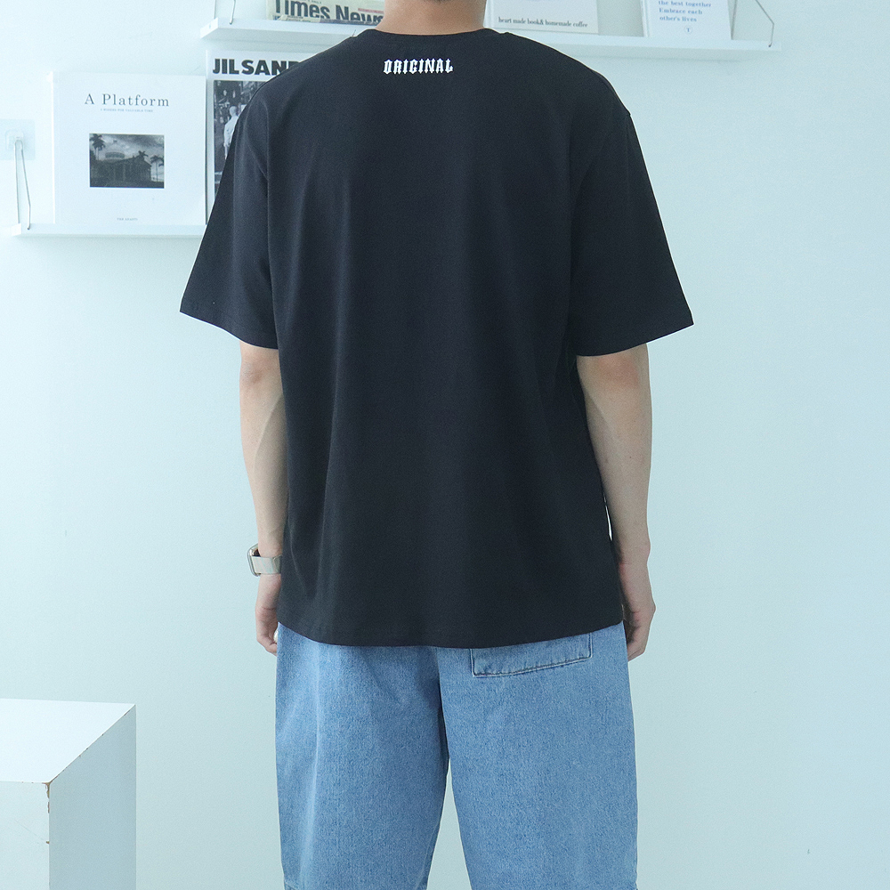 남성 반팔티 남자 오버핏 실켓 커플 면 프린팅 반팔티 - 상세 이미지 4